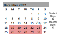 District School Academic Calendar for New Elementary for December 2022