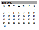 District School Academic Calendar for Sparta Elementary for July 2022