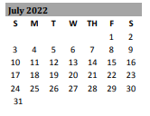 District School Academic Calendar for Southwest Elementary for July 2022