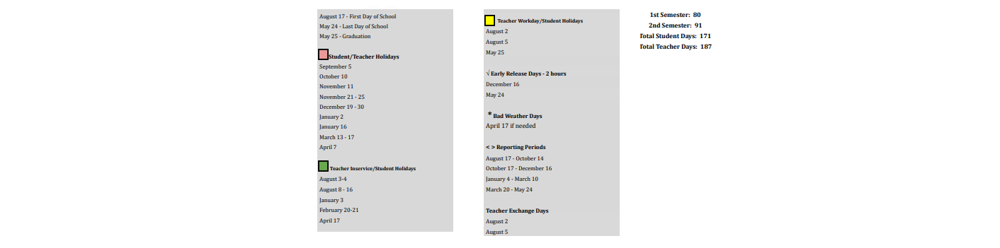 District School Academic Calendar Key for Bell Co J J A E P