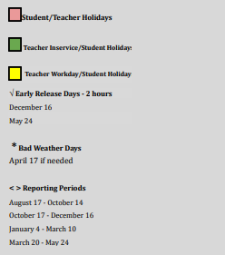 District School Academic Calendar Legend for Southwest Elementary