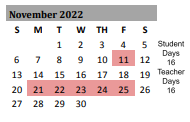 District School Academic Calendar for Tyler Elementary for November 2022