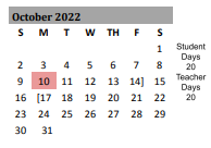 District School Academic Calendar for Bell Co J J A E P for October 2022