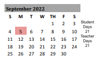 District School Academic Calendar for Lake Belton Middle School for September 2022