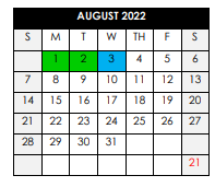 District School Academic Calendar for Ingram/pye Elementary School for August 2022