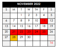 District School Academic Calendar for Middle Georgia Psychoeducational Program for November 2022