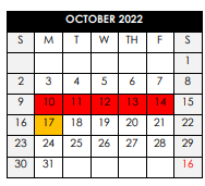 District School Academic Calendar for Barden Elementary School for October 2022
