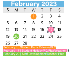 District School Academic Calendar for Homebound for February 2023