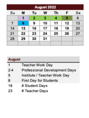 District School Academic Calendar for Avondale Elementary School for August 2022