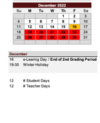 District School Academic Calendar for Epic School for December 2022