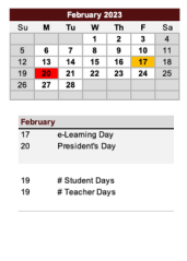 District School Academic Calendar for Engle Day Treatment for February 2023