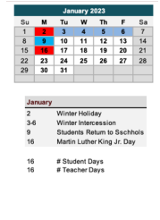 District School Academic Calendar for City Elementary for January 2023