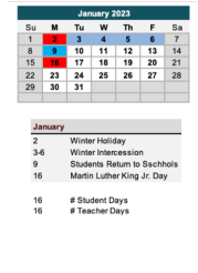 District School Academic Calendar for Oliver Elementary School for January 2023