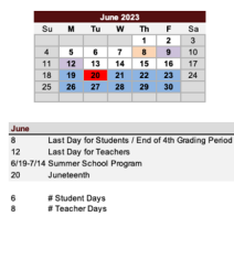 District School Academic Calendar for Tuggle Elementary School for June 2023