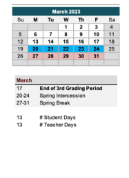 District School Academic Calendar for N H Price Elementary School for March 2023