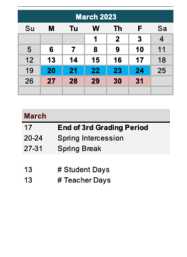 District School Academic Calendar for Glen Iris Elementary School for March 2023