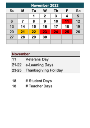 District School Academic Calendar for Gibson Elementary School for November 2022