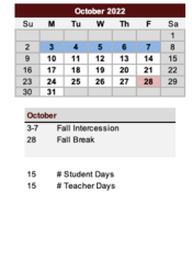 District School Academic Calendar for Central Park Elementary School for October 2022