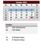 District School Academic Calendar for Family Court High School for October 2022