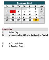 District School Academic Calendar for Ossie Ware Mitchell Elementary School for September 2022