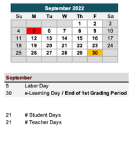 District School Academic Calendar for Epic School for September 2022