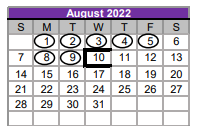 District School Academic Calendar for Boerne Middle School North for August 2022