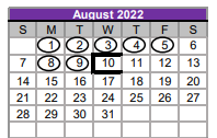 District School Academic Calendar for New Elementary for August 2022