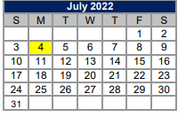District School Academic Calendar for Boerne Alter School for July 2022