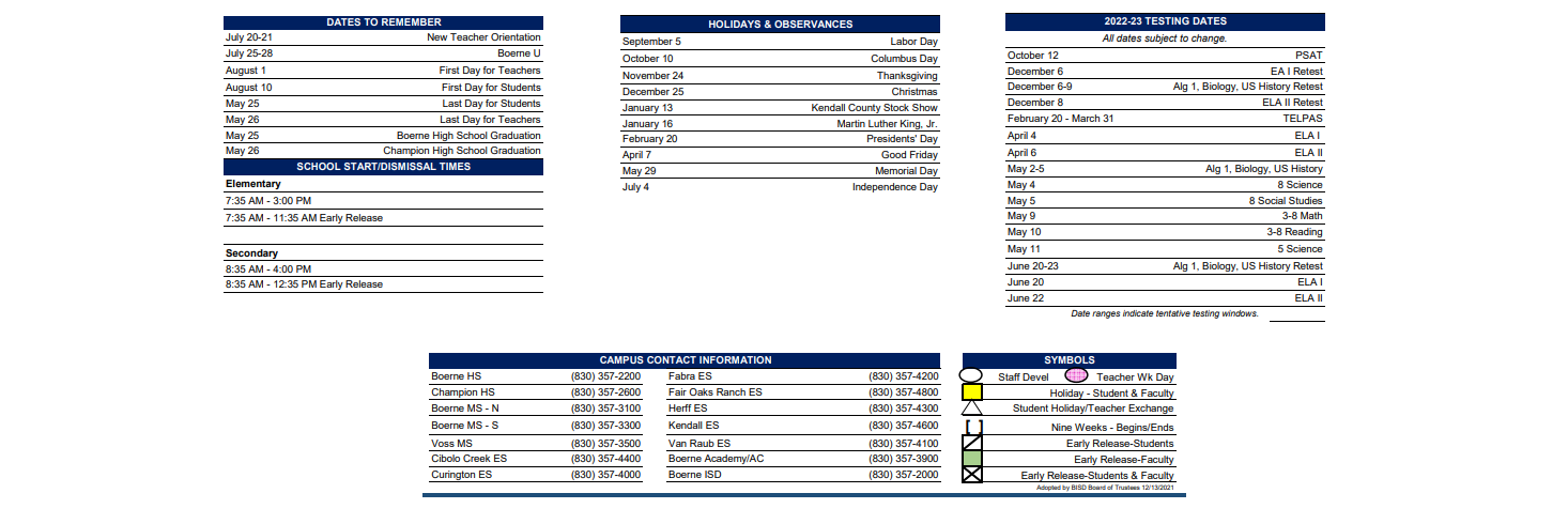 District School Academic Calendar Key for New Elementary