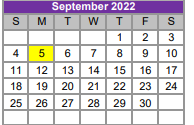 District School Academic Calendar for New Elementary for September 2022