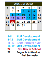 District School Academic Calendar for Crockett Elementary for August 2022
