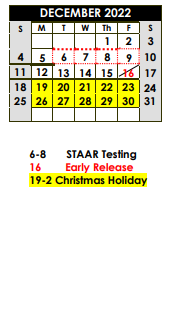 District School Academic Calendar for C H A M P S for December 2022