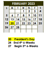 District School Academic Calendar for Paul Belton Early Childhood Center for February 2023