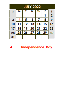 District School Academic Calendar for Crockett Elementary for July 2022