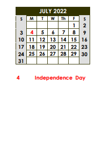 District School Academic Calendar for Borger Middle for July 2022