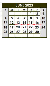 District School Academic Calendar for Borger Middle for June 2023