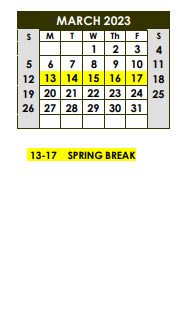 District School Academic Calendar for C H A M P S for March 2023