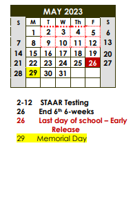 District School Academic Calendar for Crockett Elementary for May 2023