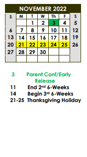 District School Academic Calendar for Paul Belton Early Childhood Center for November 2022