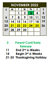 District School Academic Calendar for C H A M P S for November 2022