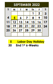 District School Academic Calendar for Crockett Elementary for September 2022