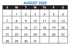 District School Academic Calendar for The Engineering School for August 2022