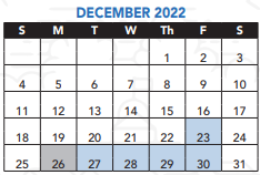 District School Academic Calendar for Woodrow Wilson Middle for December 2022