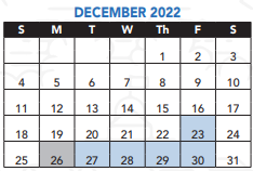 District School Academic Calendar for Mildred Avenue Middle School for December 2022