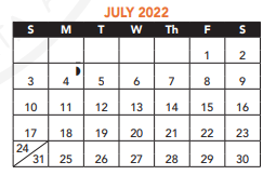 District School Academic Calendar for Manassah E Bradley for July 2022