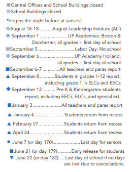 District School Academic Calendar Legend for Fenway High School