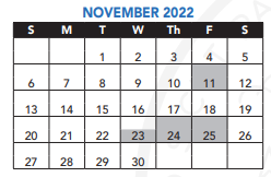 District School Academic Calendar for James A Garfield Elem for November 2022