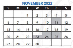 District School Academic Calendar for Academy Of Public Service for November 2022