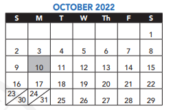 District School Academic Calendar for Young Achievers for October 2022