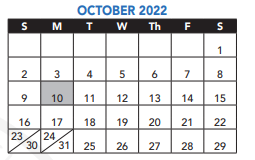 District School Academic Calendar for Academy Of Public Service for October 2022